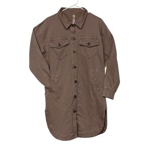 Brown  Long Sleeve Button Down Oversized Utility Dress  Women's L Cowboy Winter